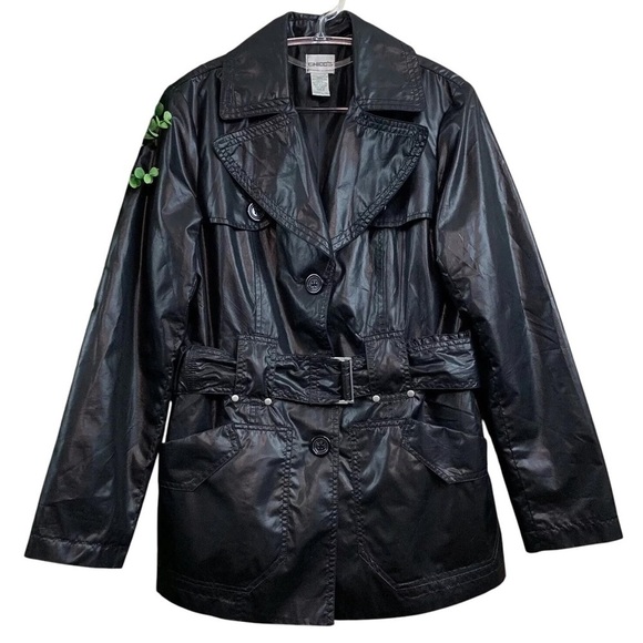 Chicos Lightweight Buttoned Rain Trench Windbreaker Jacket Black Size 0 / Small - Picture 7 of 7